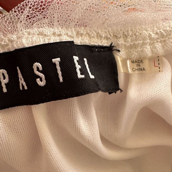 Pastel lined top Overlay embroidered floral
Tule overlay collar Flutter sleeve - Picture 9 of 11